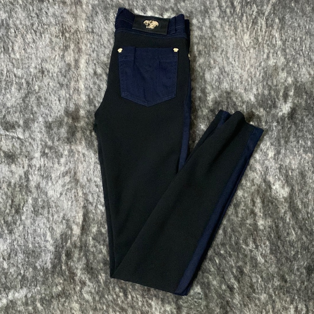 Authentic VERSACE Denim Black+Blue Skinny Jeggings Jeans. Size 25